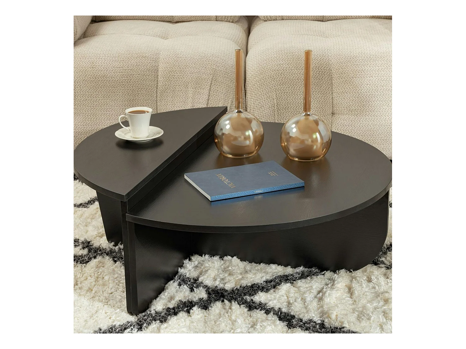 Table basse noire moderne effet bois - 2 hauteurs MARFA