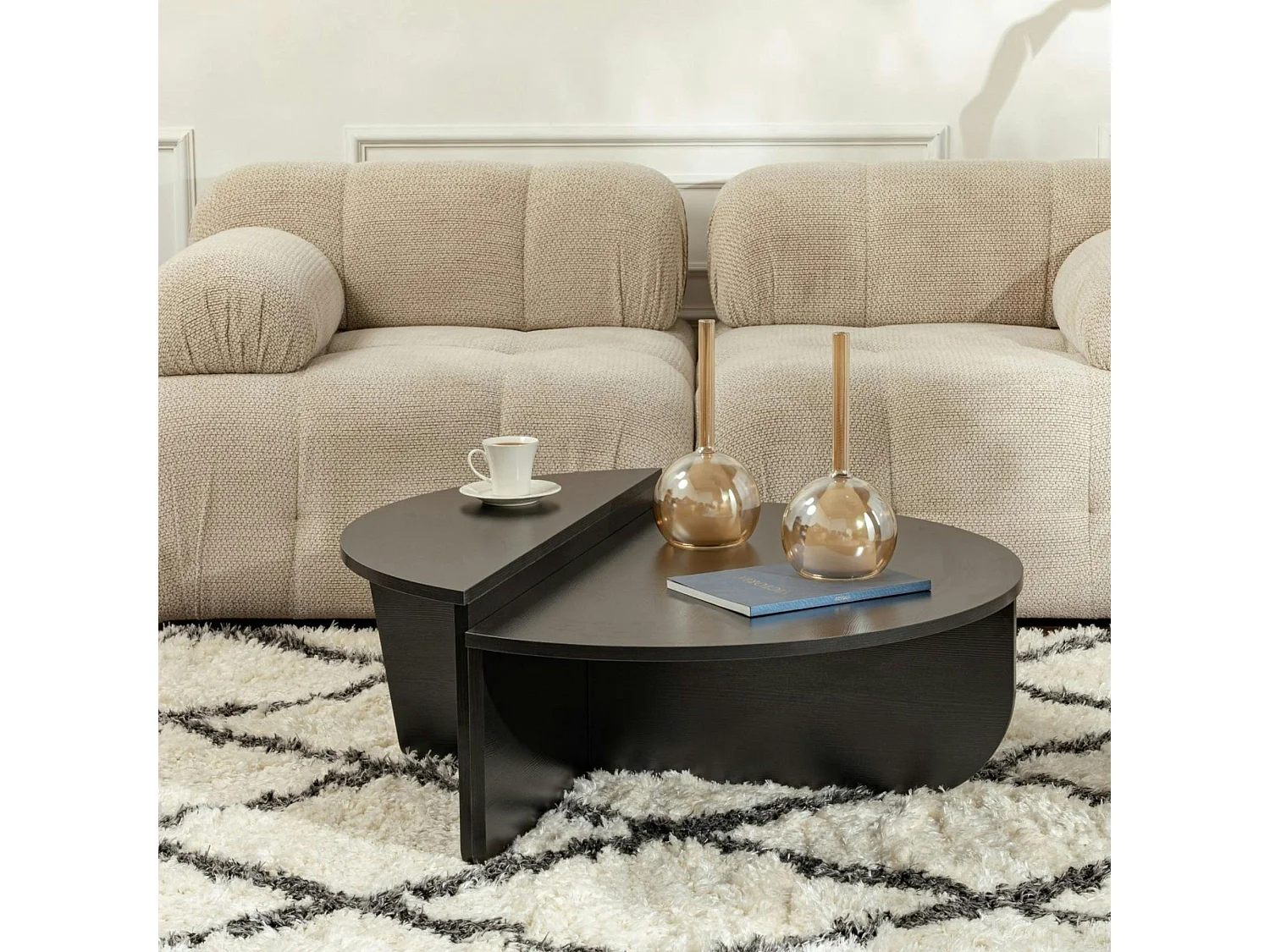 Table basse noire moderne effet bois - 2 hauteurs MARFA