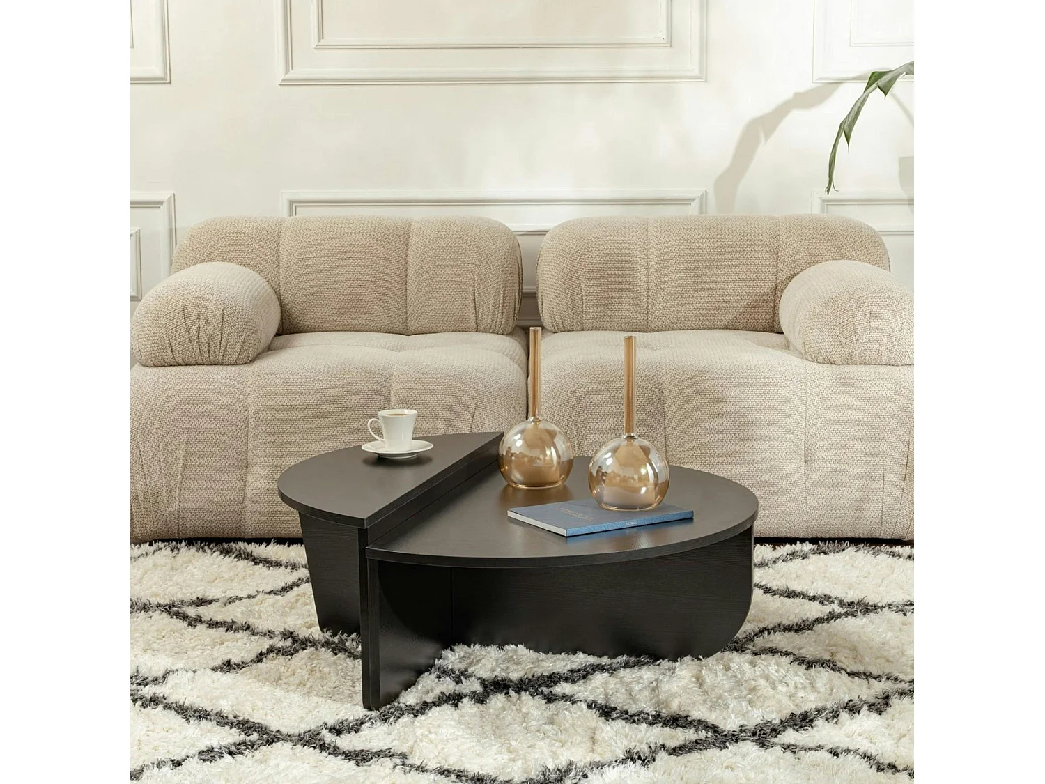 Table basse noire moderne effet bois - 2 hauteurs MARFA