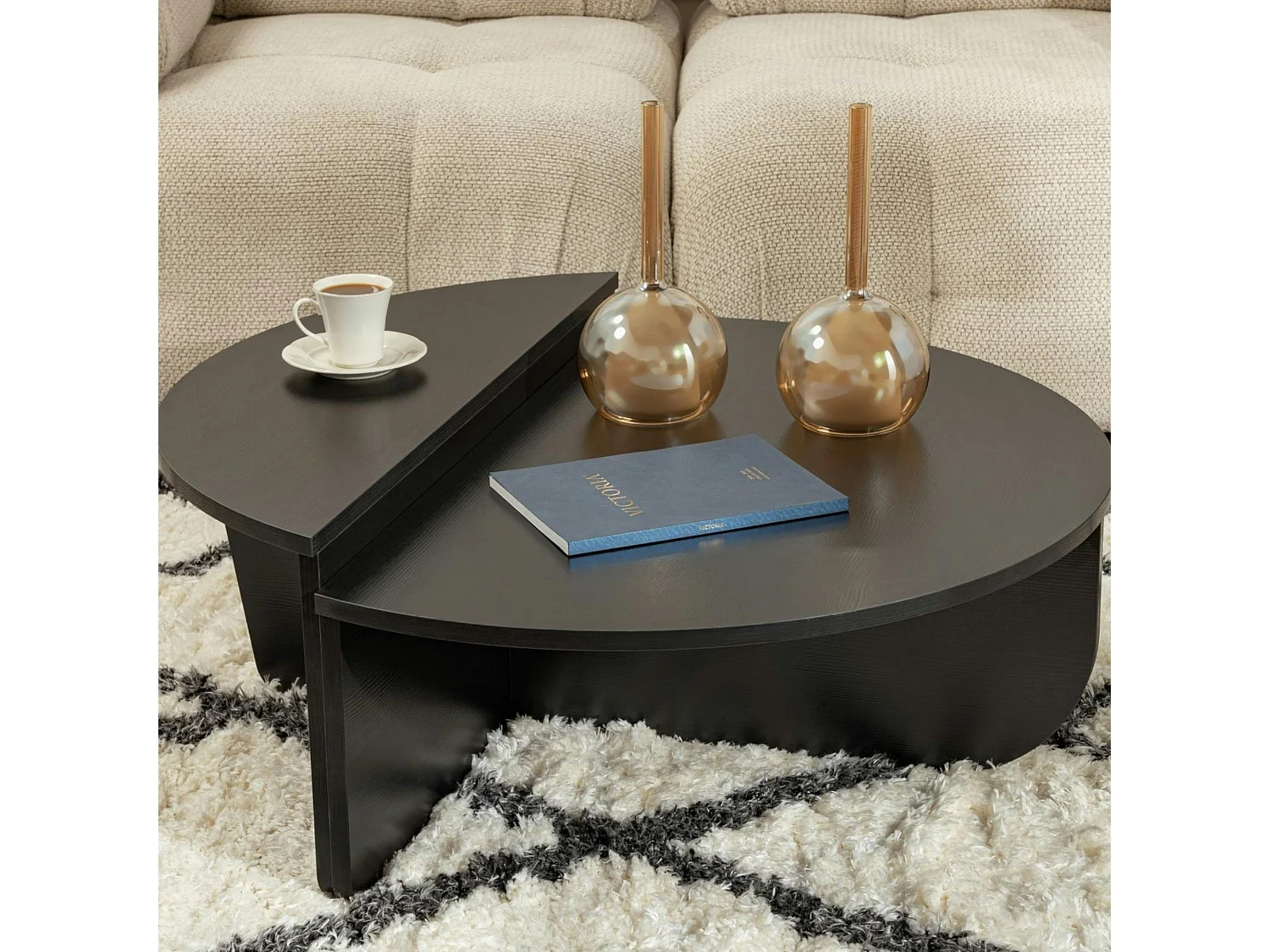 Table basse noire moderne effet bois - 2 hauteurs MARFA