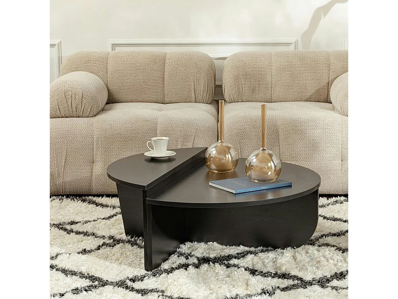 Table basse noire moderne effet bois - 2 hauteurs MARFA