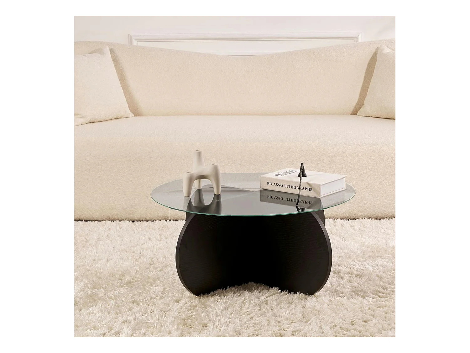 Table basse verre fumé - pied en croix effet bois noir SALTA