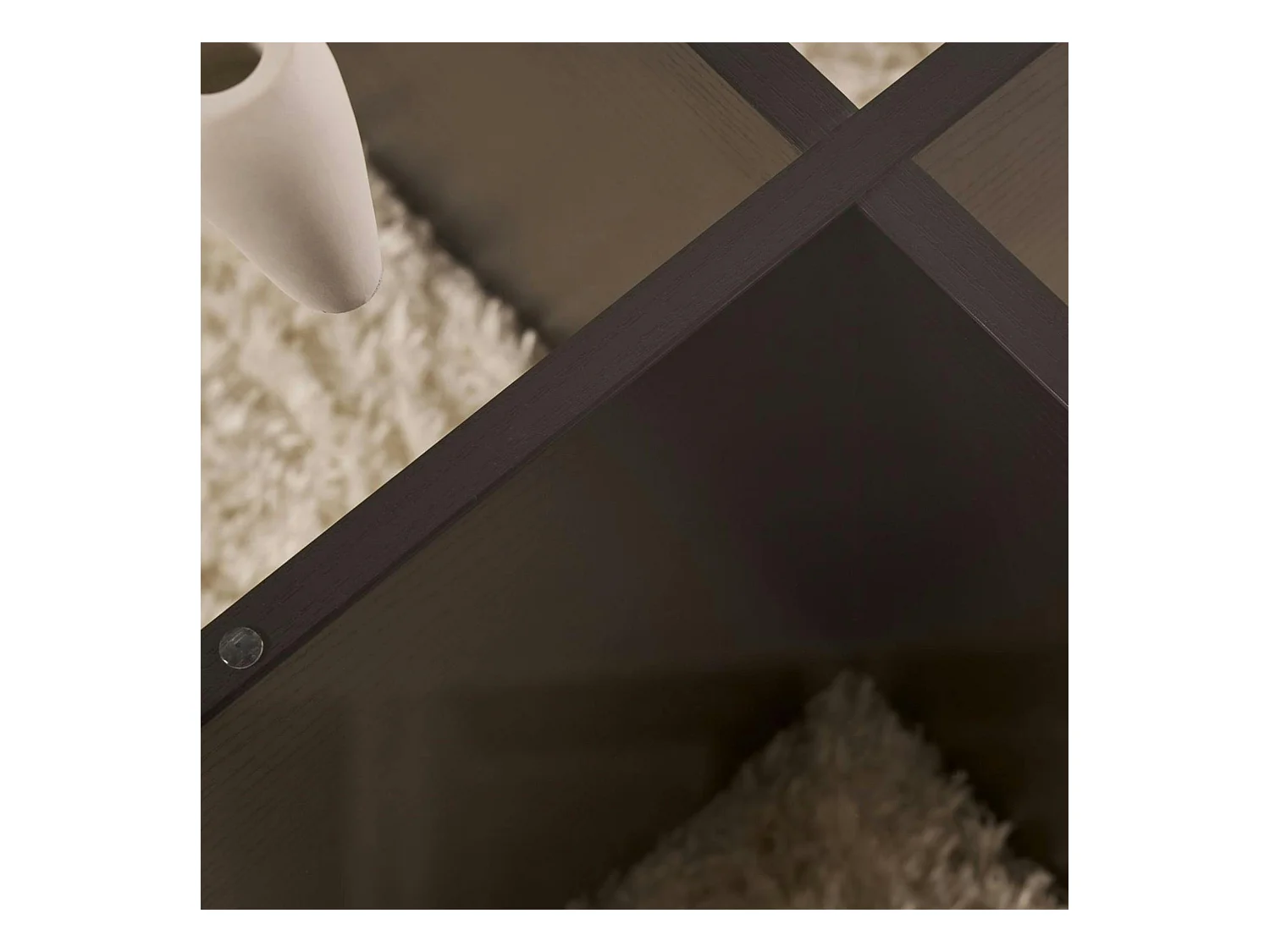 Table basse verre fumé - pied en croix effet bois noir SALTA