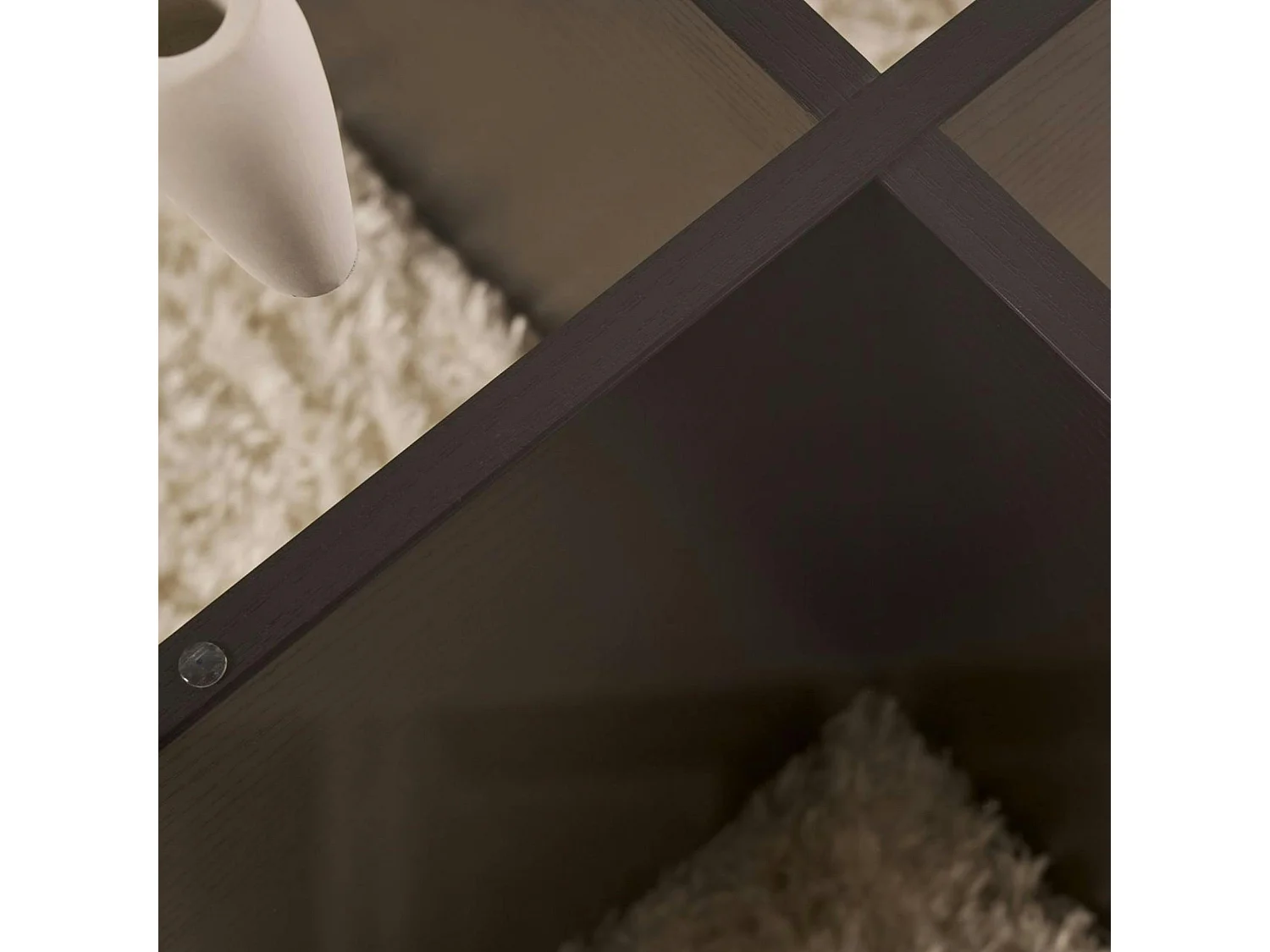 Table basse verre fumé - pied en croix effet bois noir SALTA