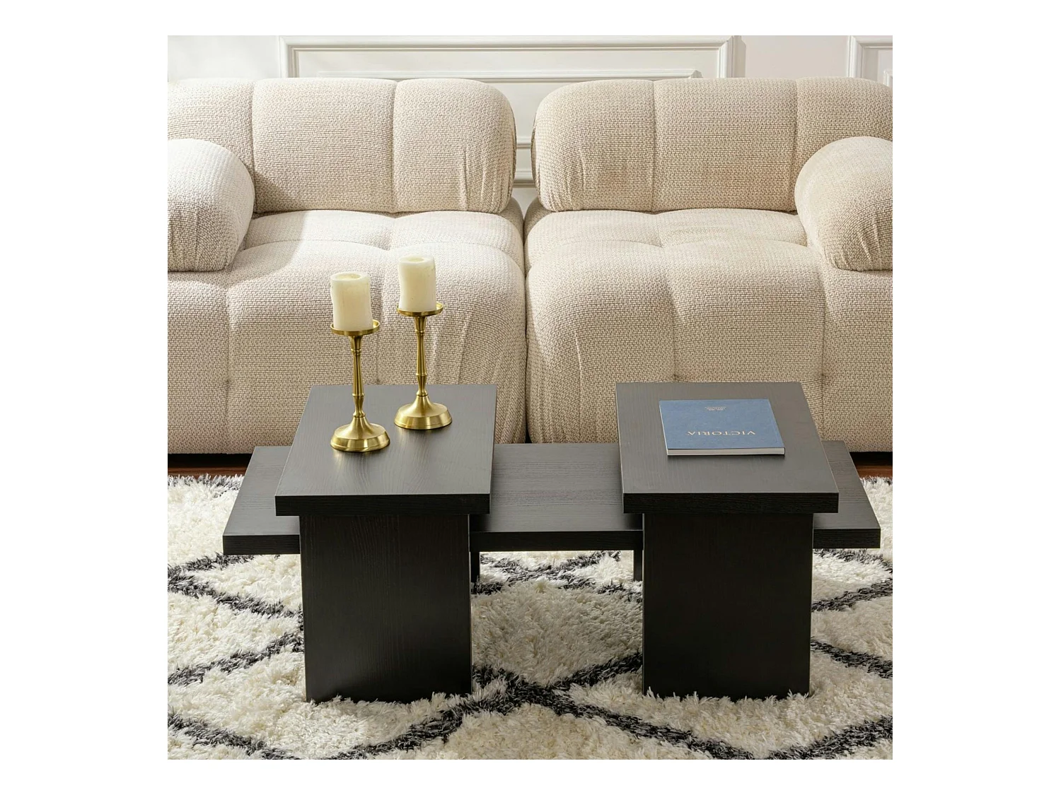 Table basse gigogne design – effet bois noir (3 pièces) MARFA