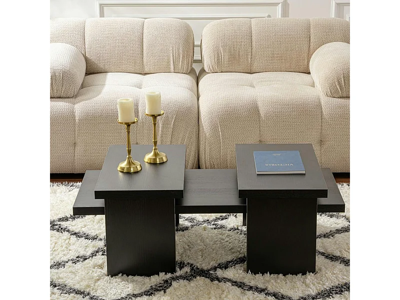 Table basse gigogne design – effet bois noir (3 pièces) MARFA