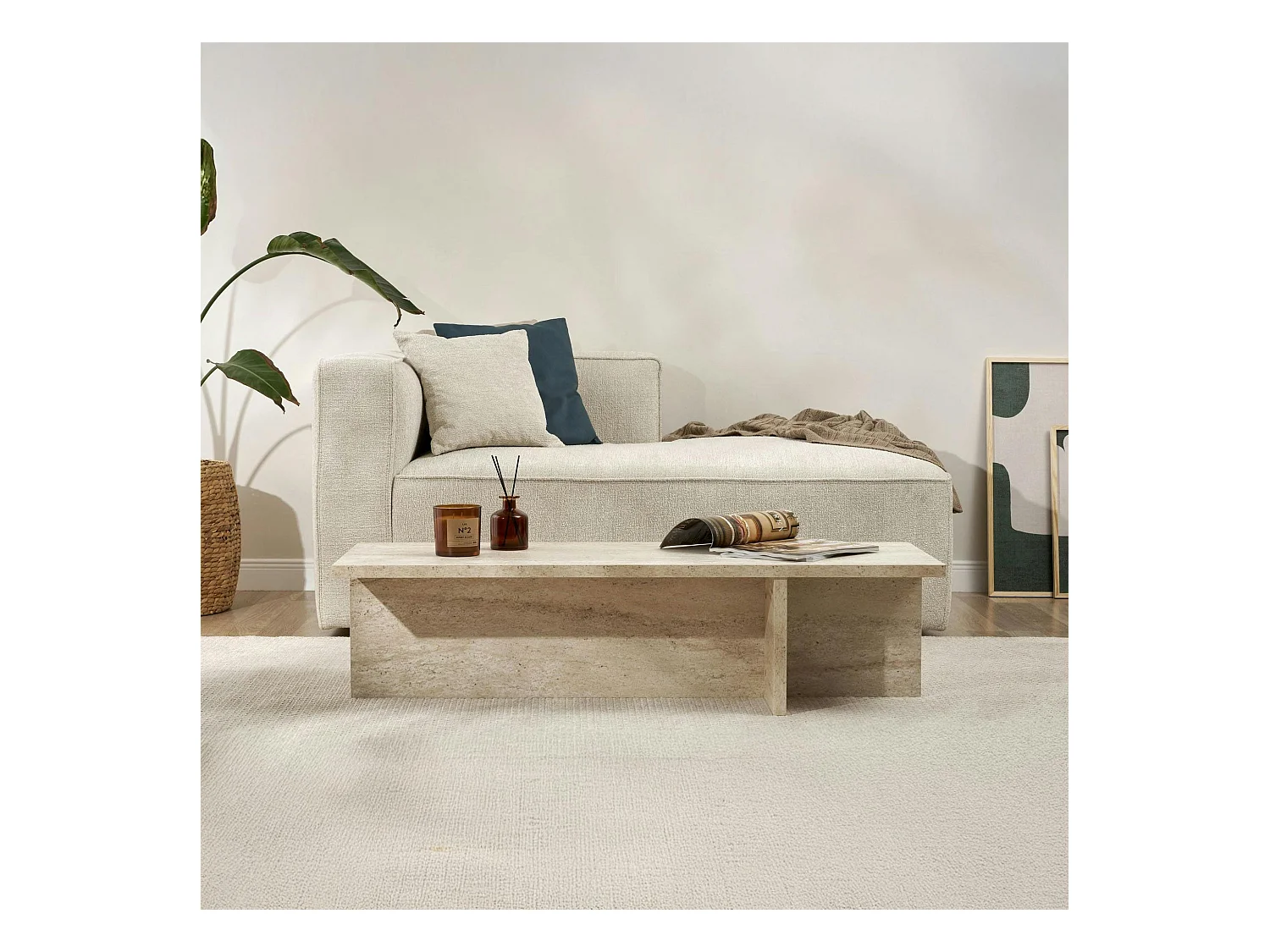 Table basse moderne minimaliste - effet travertin MARFA