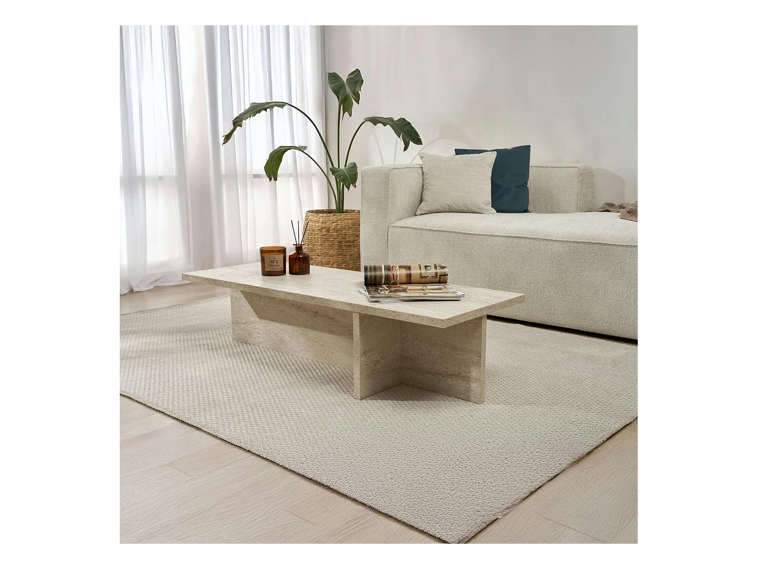 Table basse moderne minimaliste - effet travertin MARFA