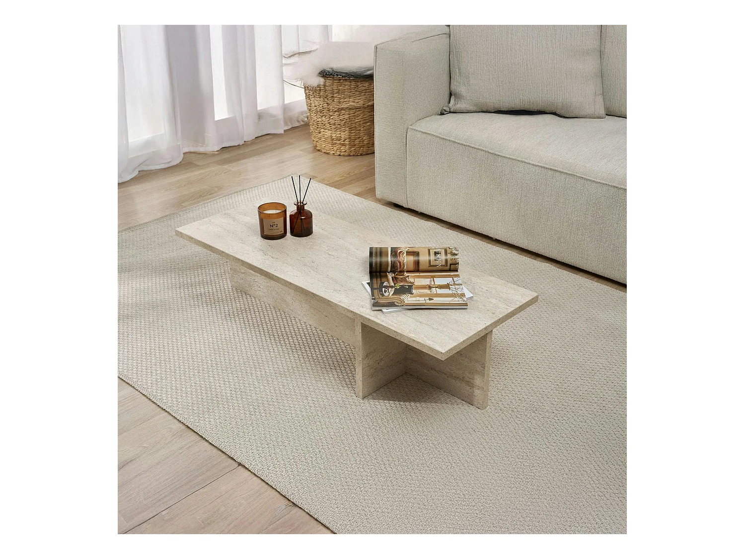 Table basse moderne minimaliste - effet travertin MARFA