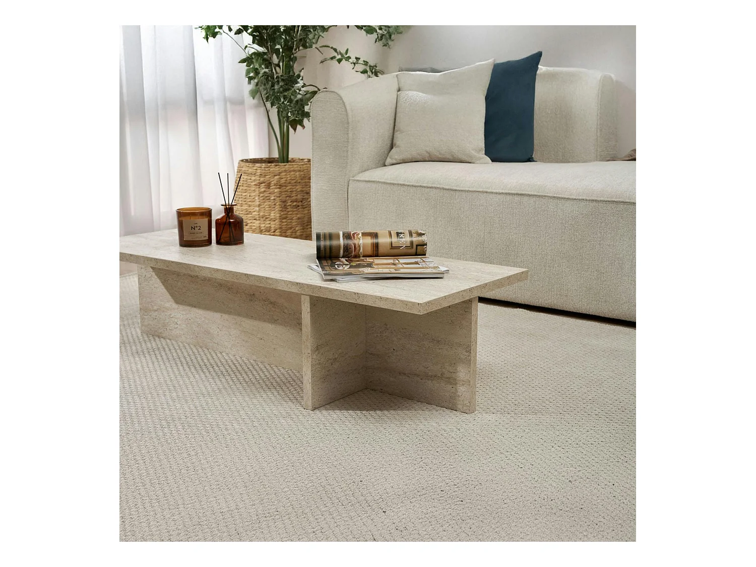 Table basse moderne minimaliste - effet travertin MARFA