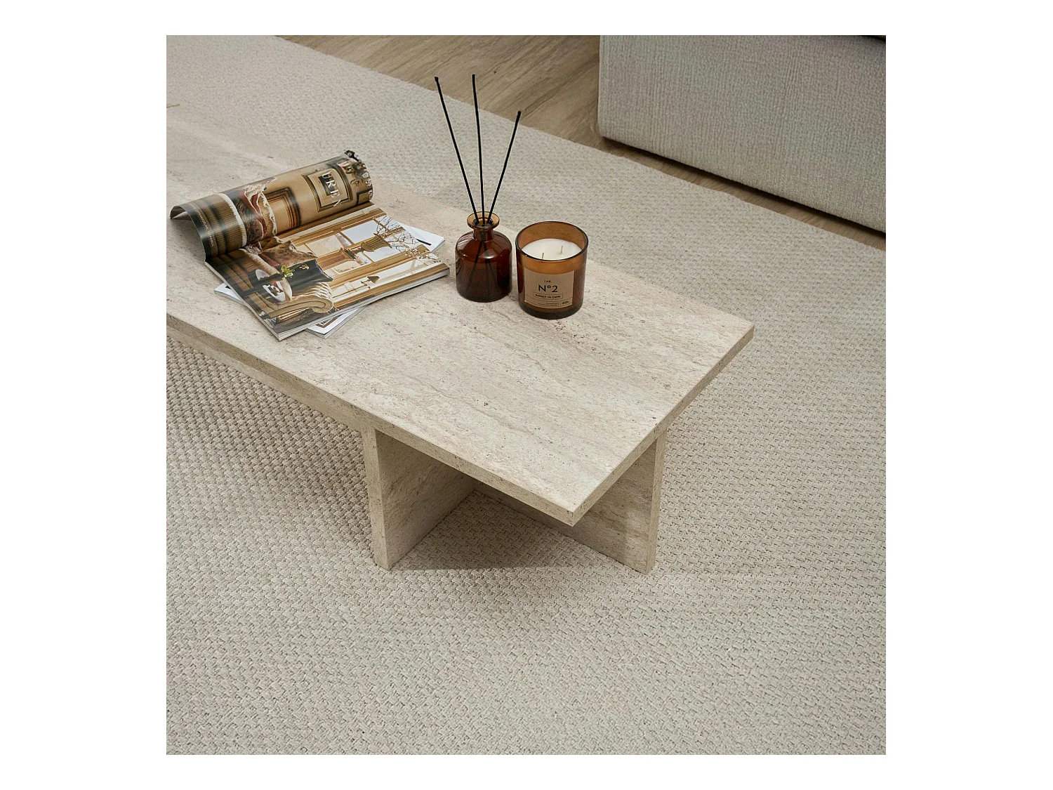 Table basse moderne minimaliste - effet travertin MARFA