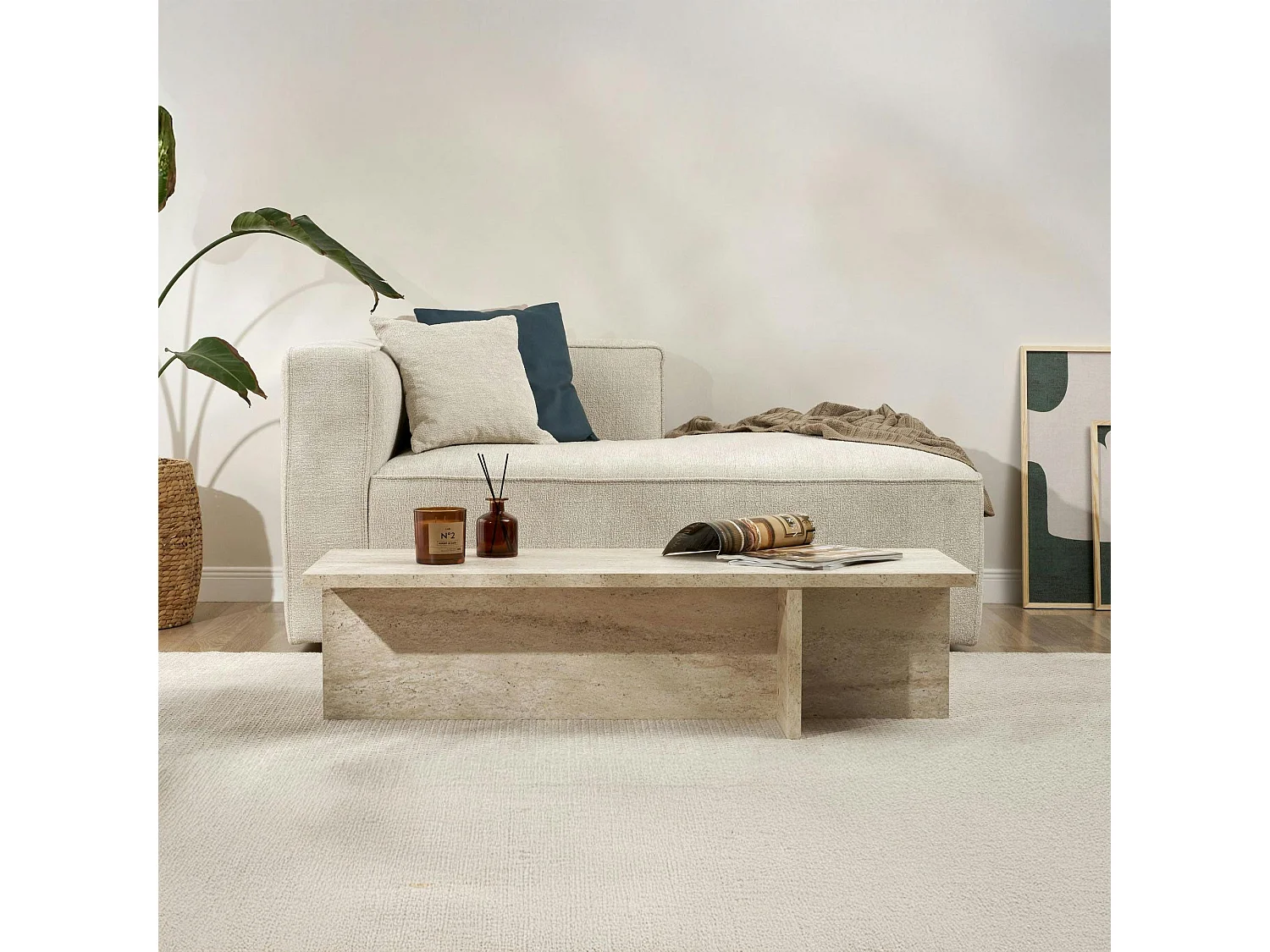 Table basse moderne minimaliste - effet travertin MARFA