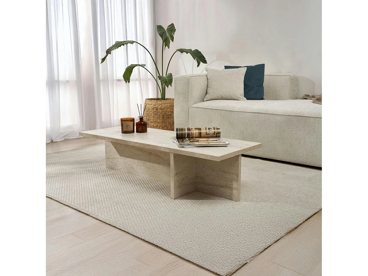 Table basse moderne minimaliste - effet travertin MARFA