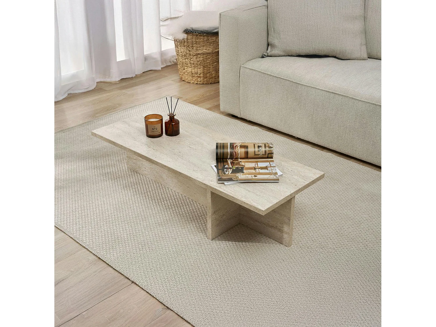 Table basse moderne minimaliste - effet travertin MARFA