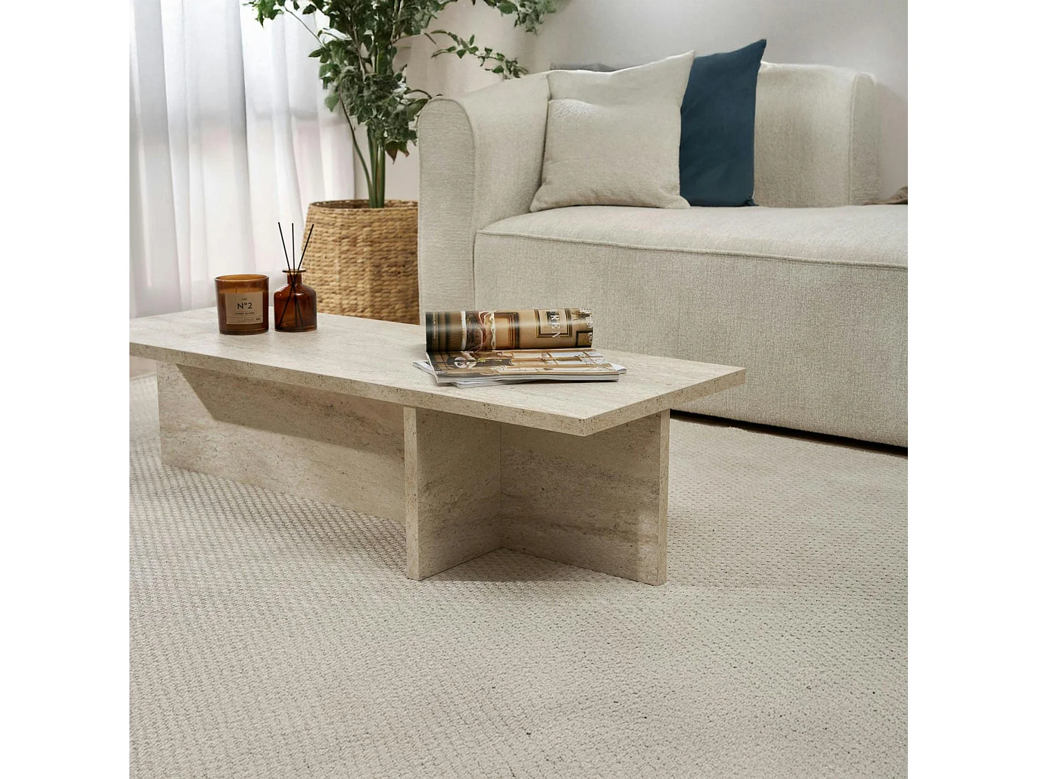 Table basse moderne minimaliste - effet travertin MARFA