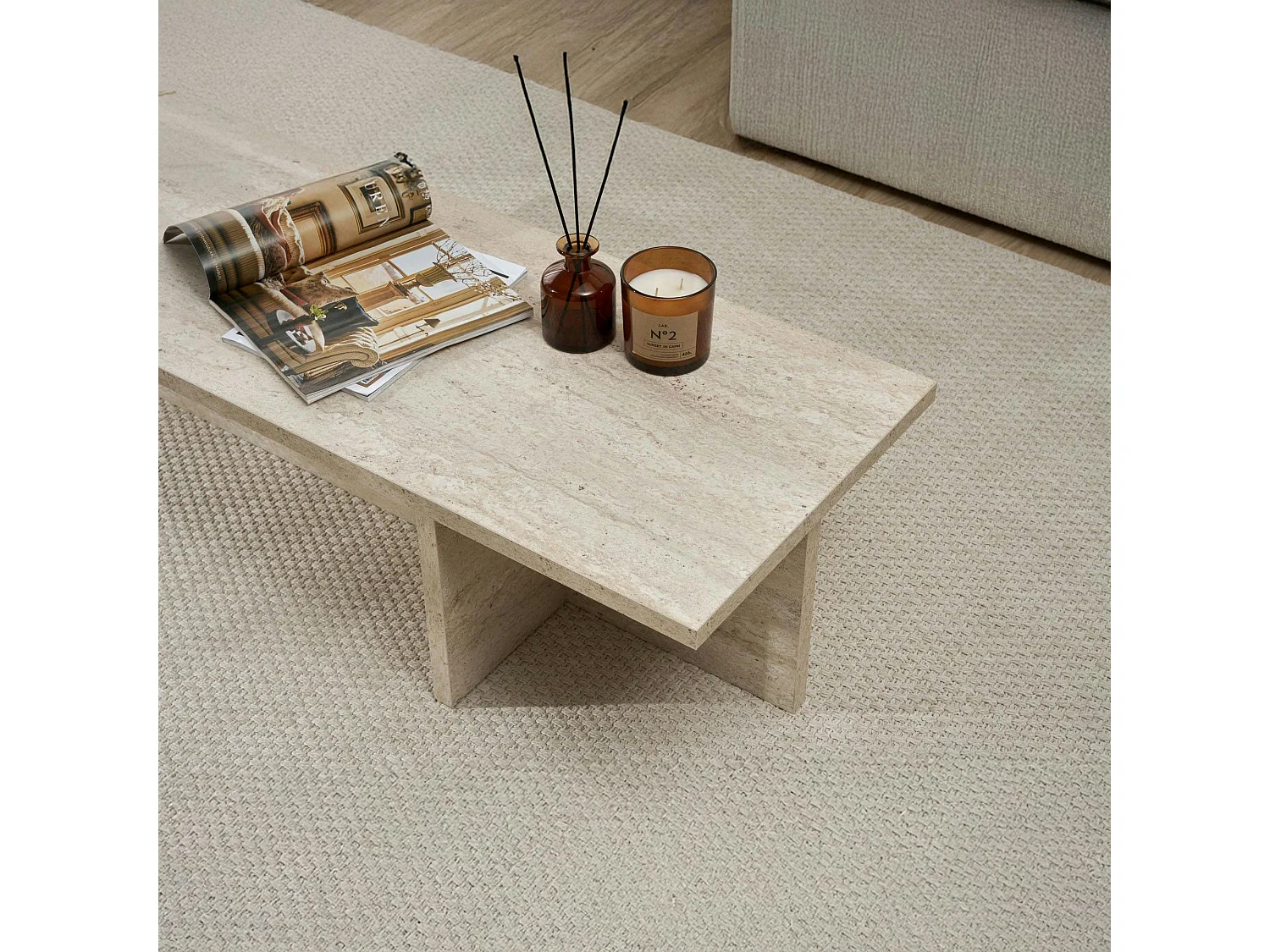 Table basse moderne minimaliste - effet travertin MARFA