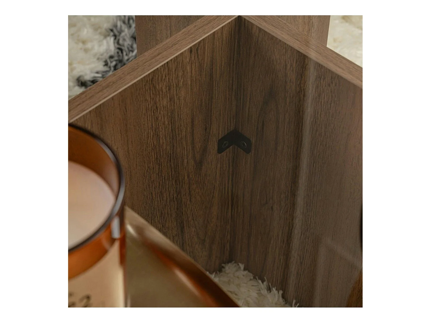 Table basse verre déstructurée – base effet bois noyer SALTA