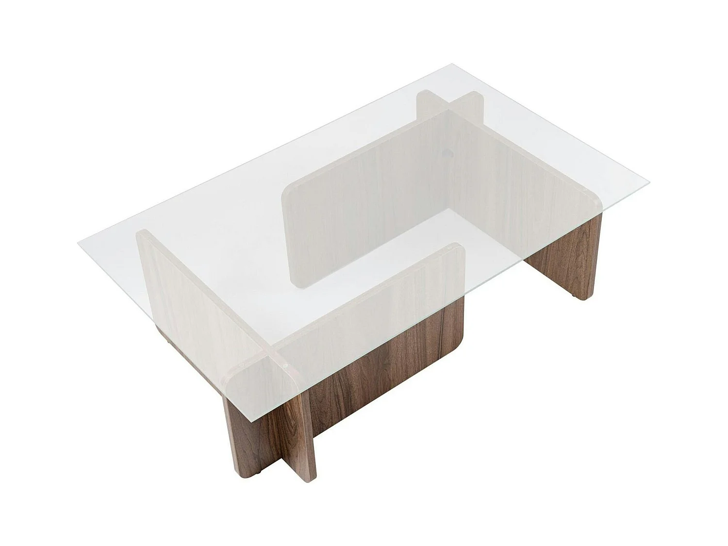 Table basse verre déstructurée – base effet bois noyer SALTA