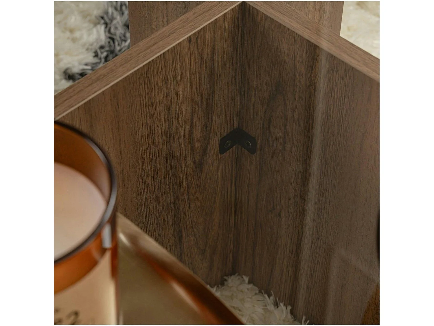 Table basse verre déstructurée – base effet bois noyer SALTA