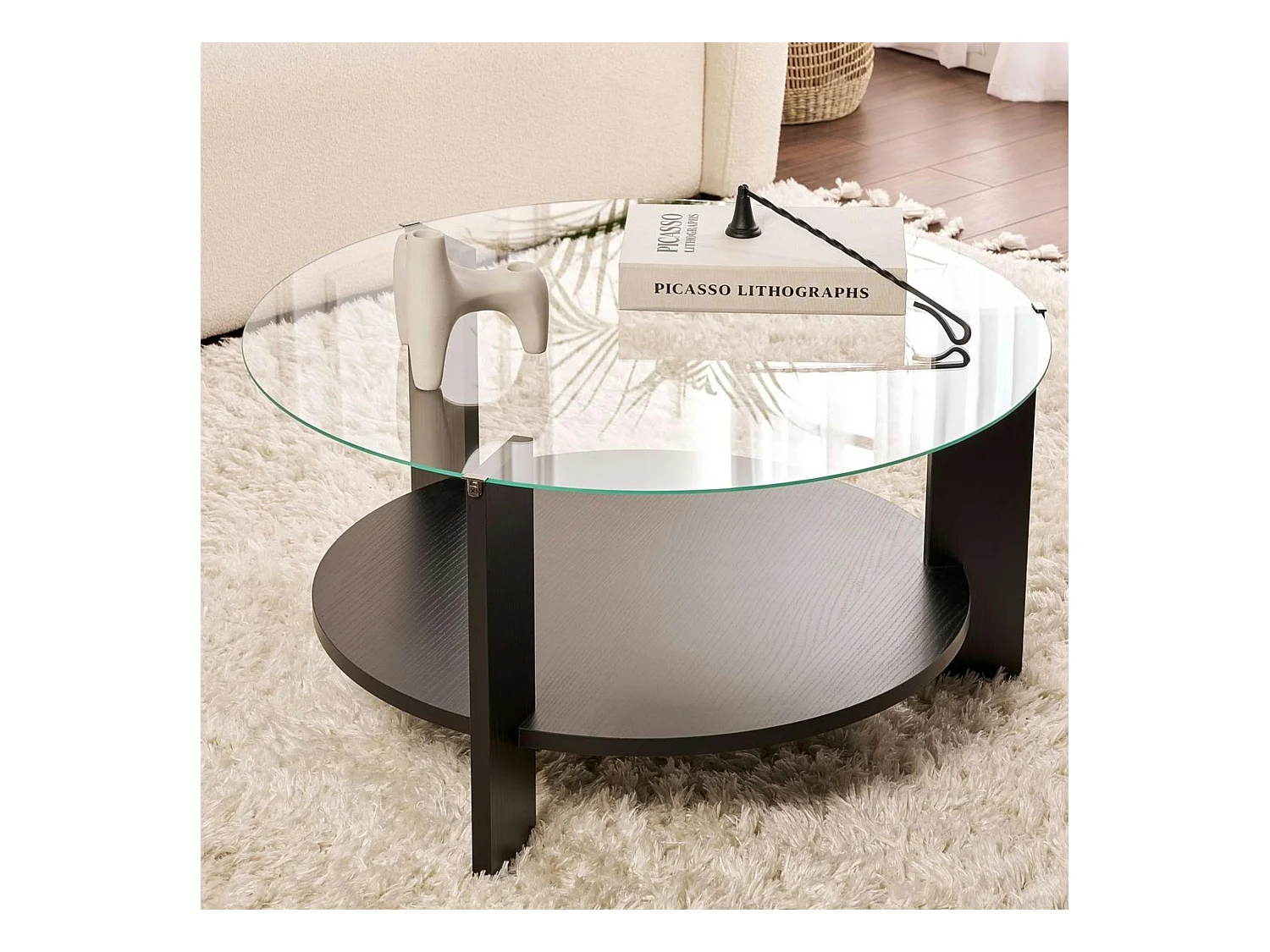 Table basse verre double plateau - effet bois noir SALTA
