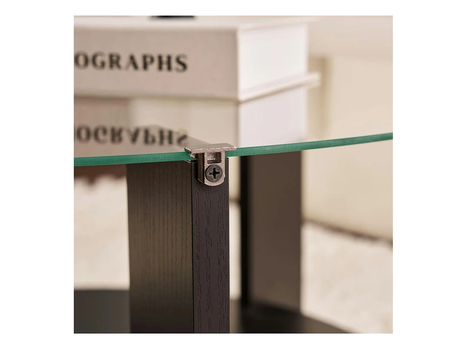 Table basse verre double plateau - effet bois noir SALTA