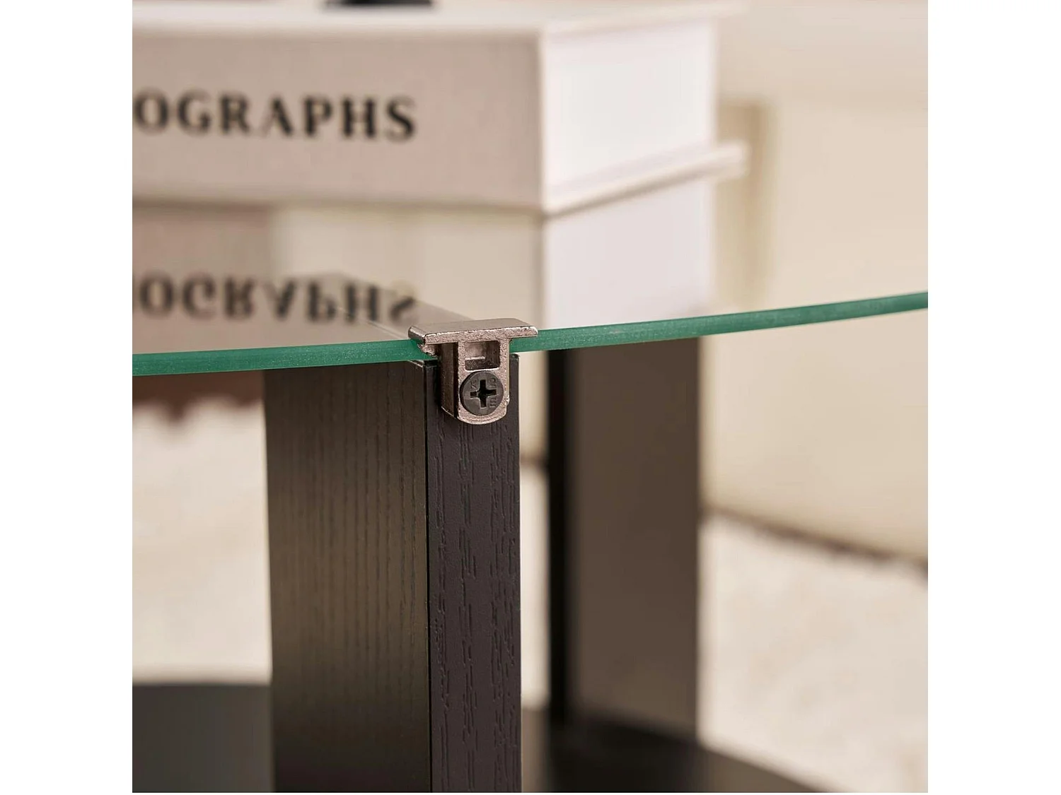 Table basse verre double plateau - effet bois noir SALTA