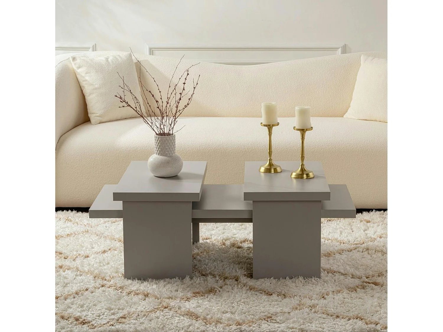 Table basse gigogne design – effet gris laqué (3 pièces) MARFA