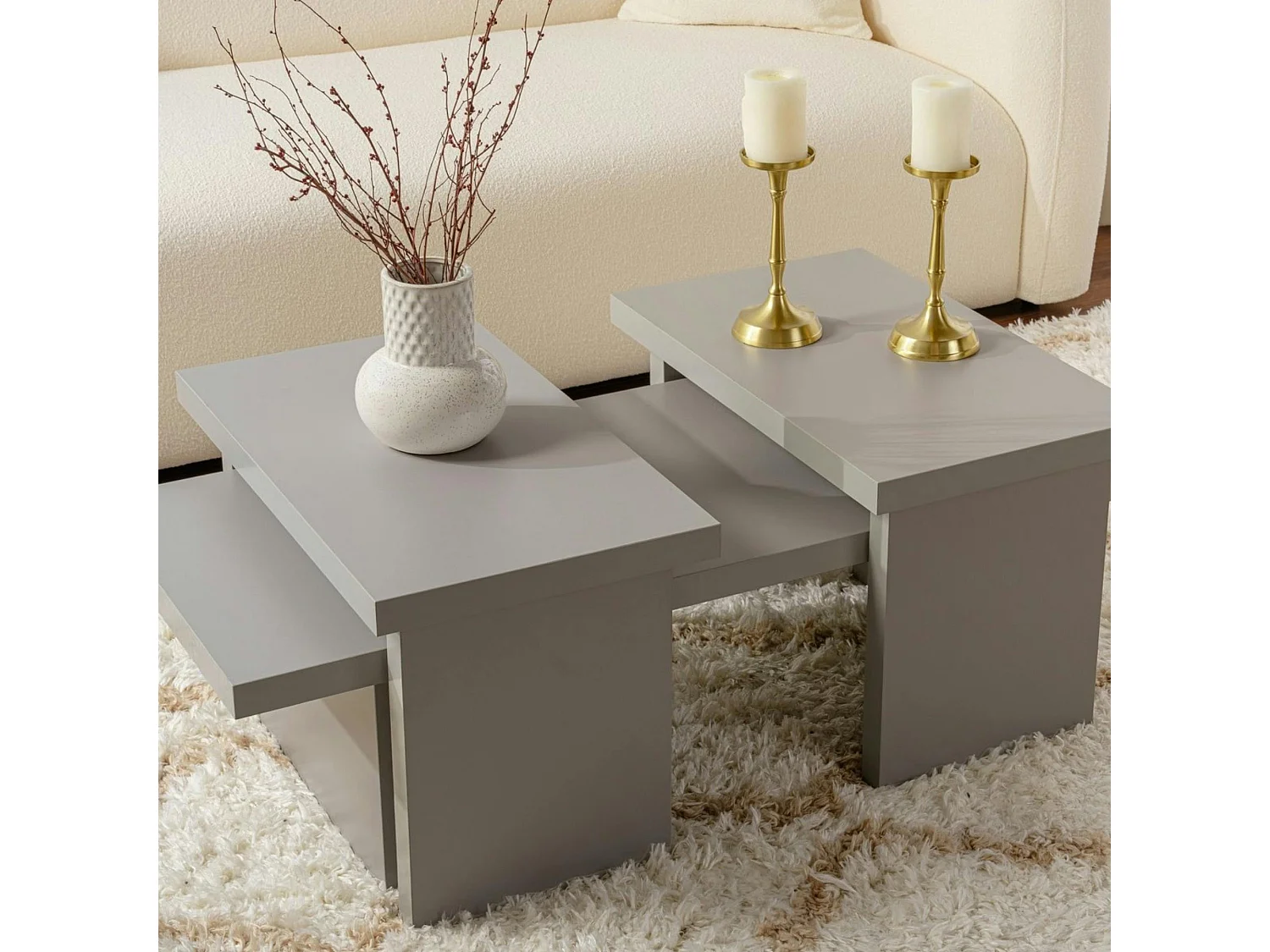 Table basse gigogne design – effet gris laqué (3 pièces) MARFA