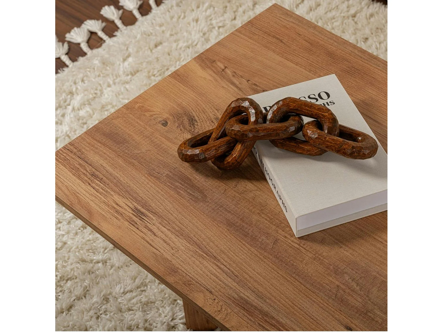 Table basse moderne effet bois de pin - pieds en V MARFA