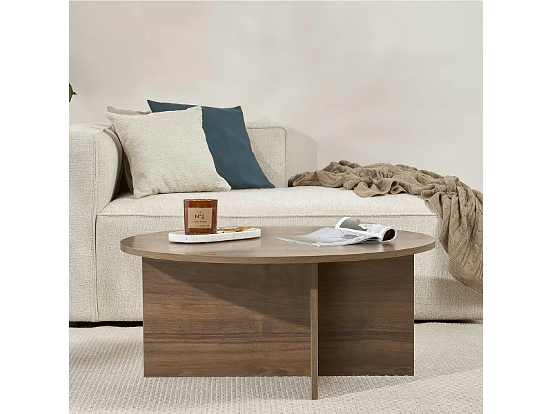 Table basse ronde minimaliste - effet bois de noyer MARFA