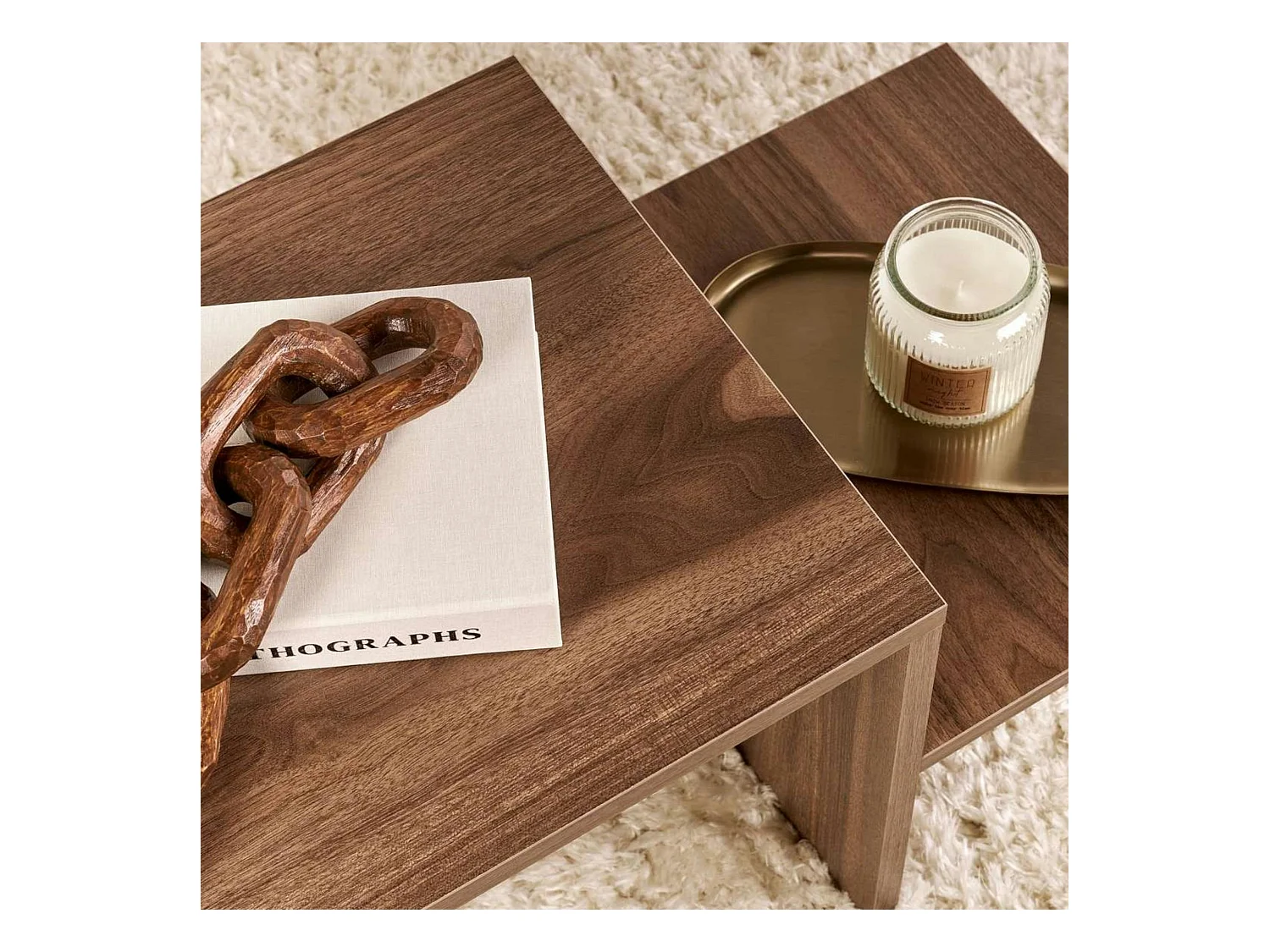 Table basse moderne effet bois de noyer - 2 niveaux MARFA