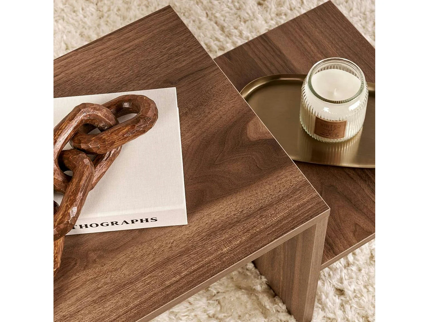 Table basse moderne effet bois de noyer - 2 niveaux MARFA