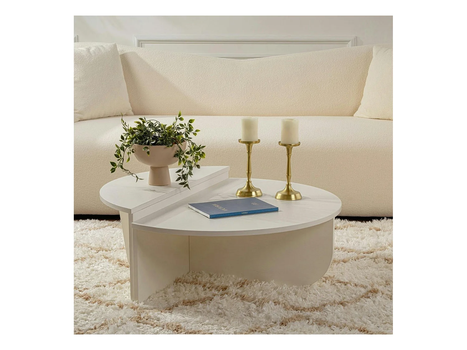 Table basse moderne blanche effet bois - 2 hauteurs MARFA