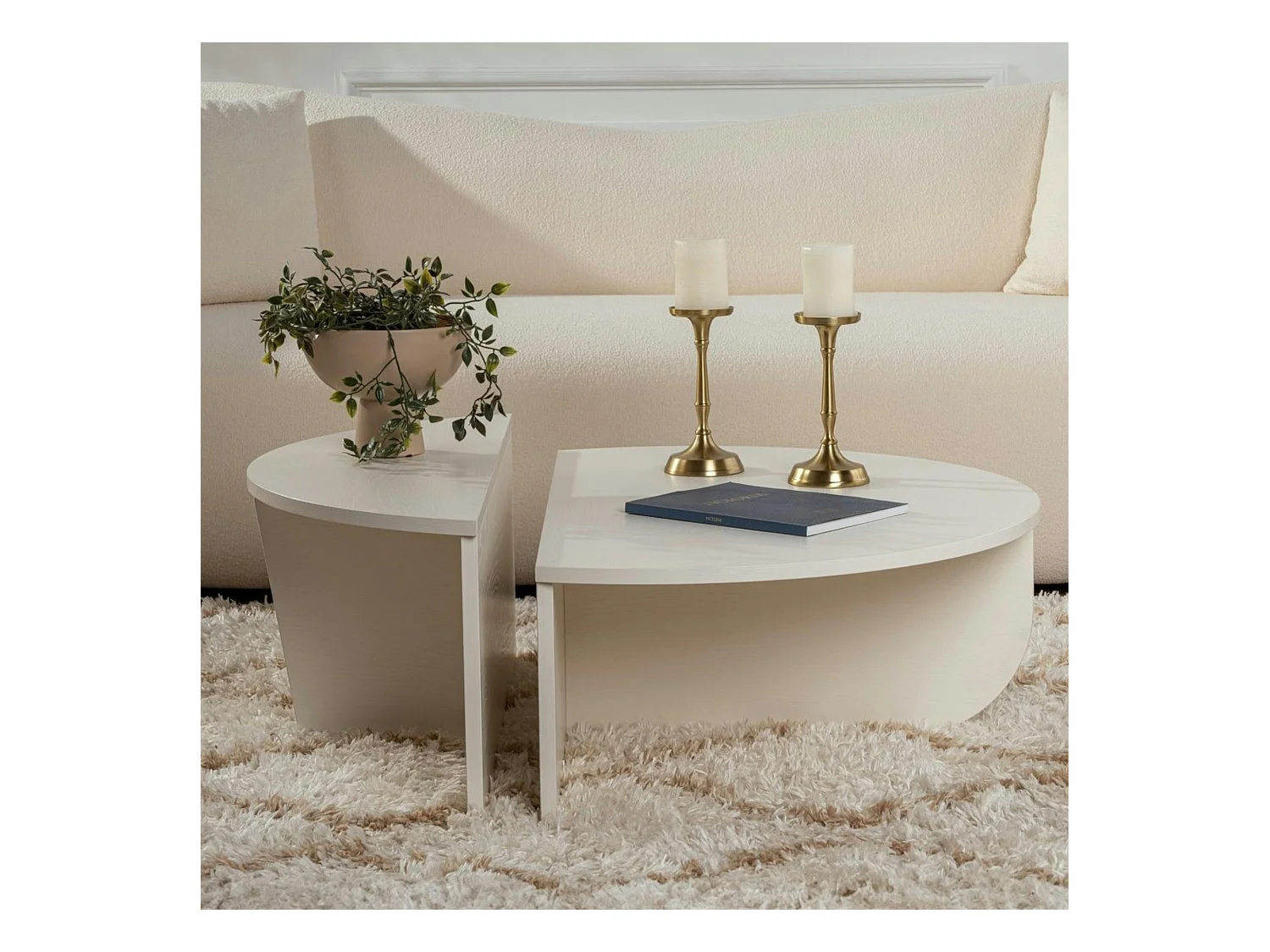 Table basse moderne blanche effet bois - 2 hauteurs MARFA