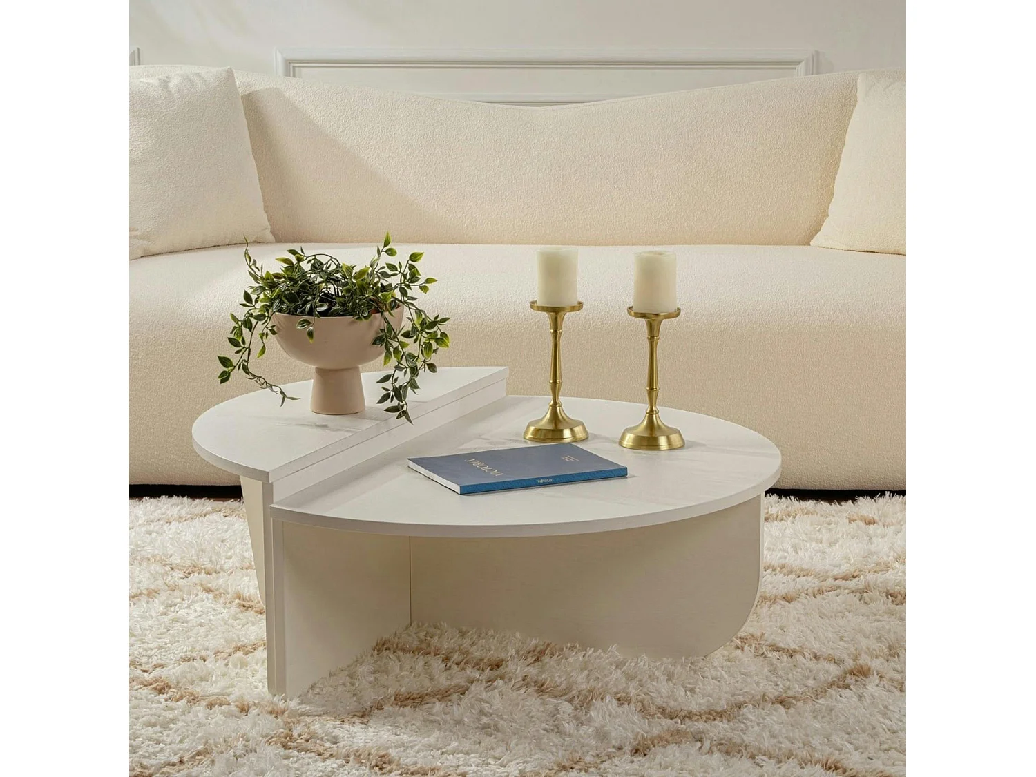 Table basse moderne blanche effet bois - 2 hauteurs MARFA