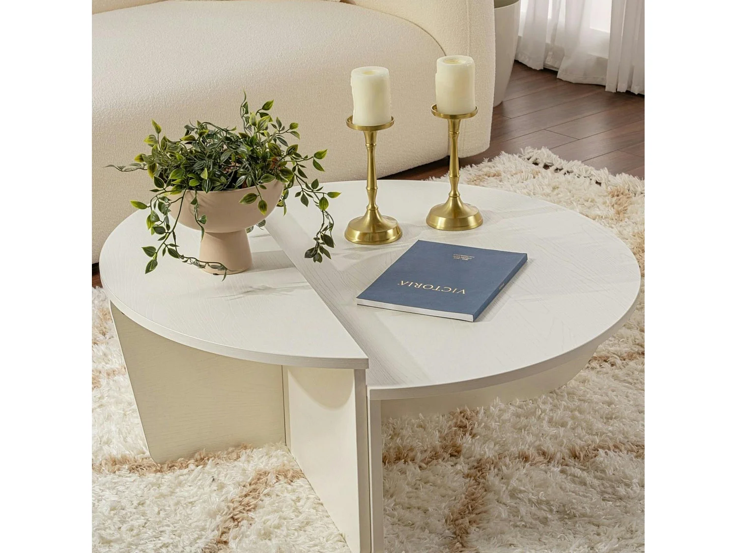 Table basse moderne blanche effet bois - 2 hauteurs MARFA