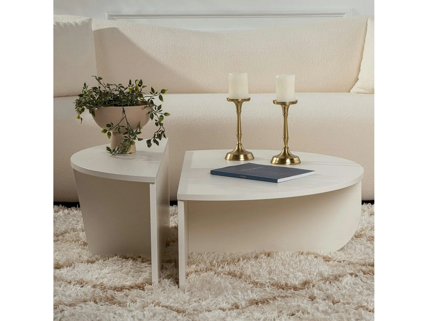 Table basse moderne blanche effet bois - 2 hauteurs MARFA