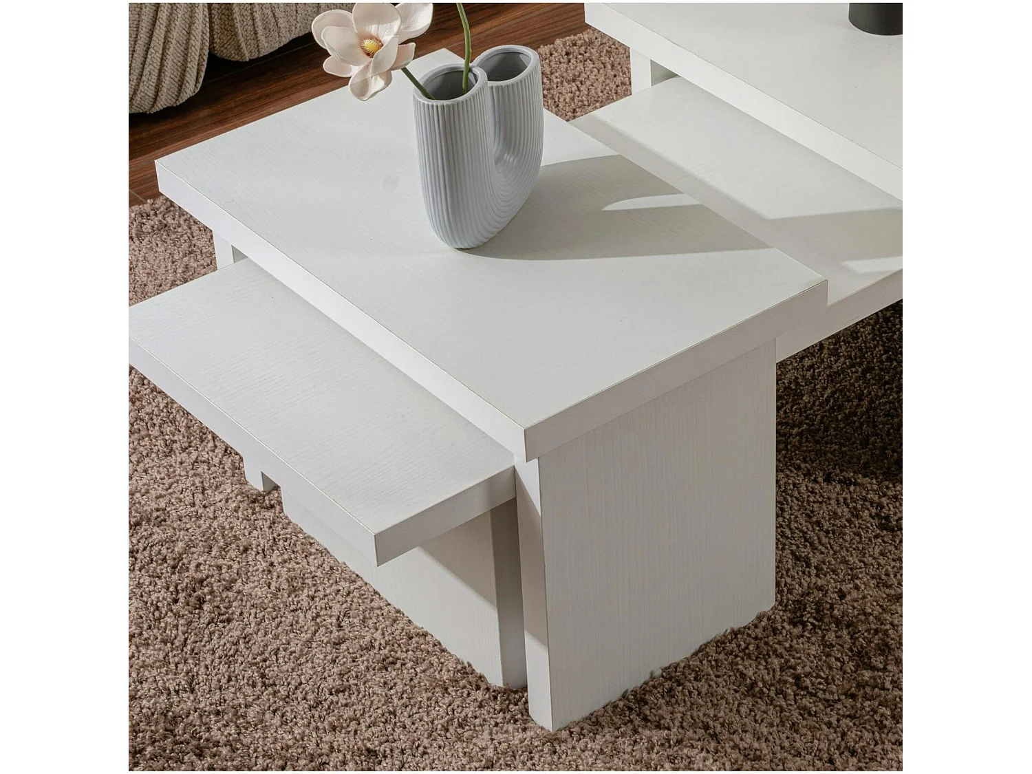 Table basse gigogne design – effet bois blanc (3 pièces) MARFA