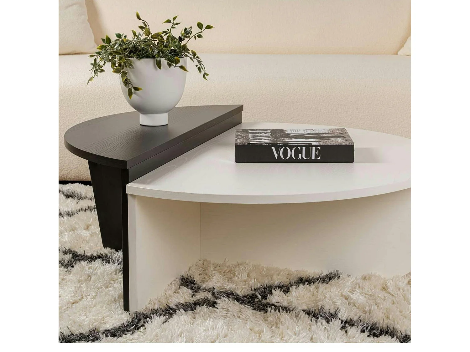 Table basse moderne noire & blanche - 2 hauteurs MARFA