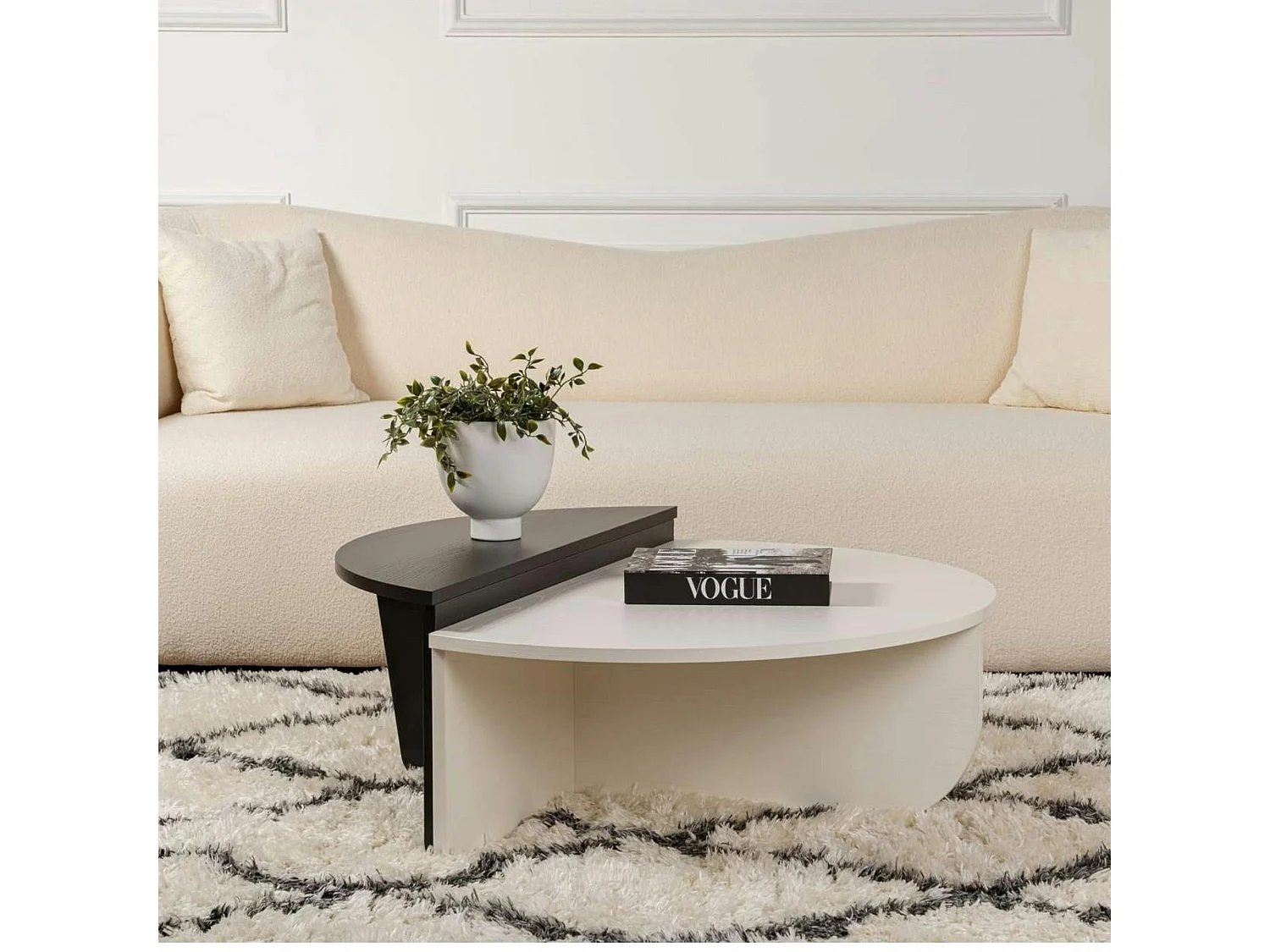 Table basse moderne noire & blanche - 2 hauteurs MARFA