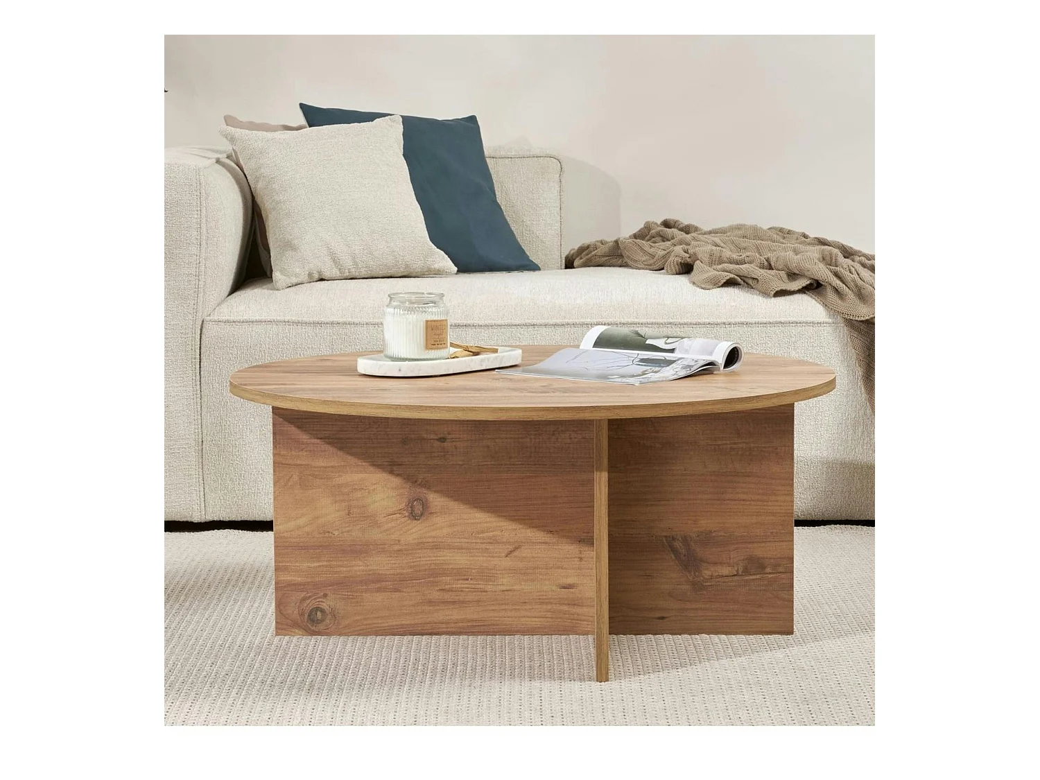 Table basse ronde minimaliste - effet bois de pin MARFA