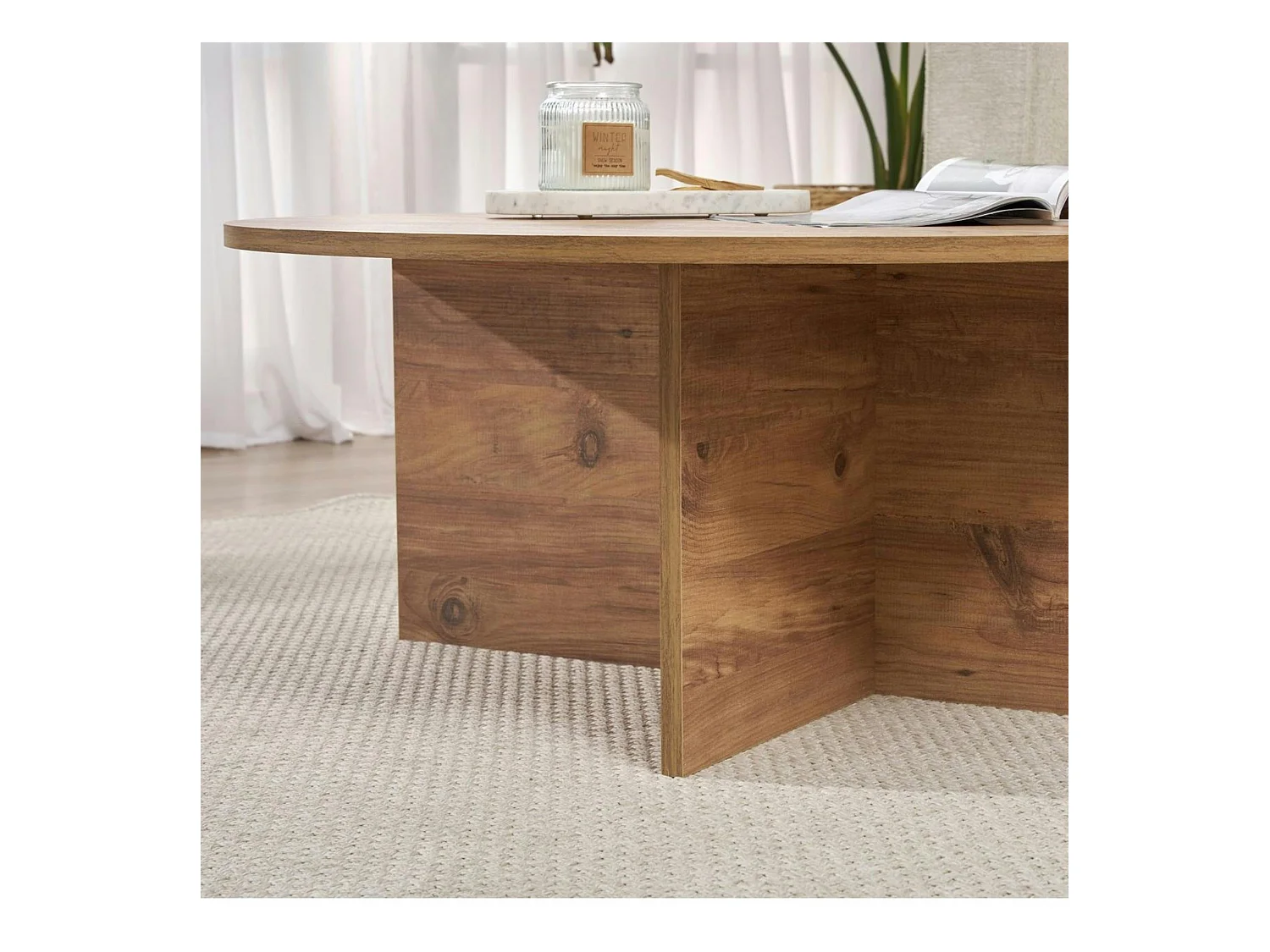 Table basse ronde minimaliste - effet bois de pin MARFA