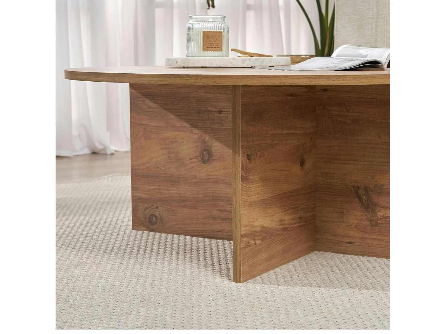 Table basse ronde minimaliste - effet bois de pin MARFA