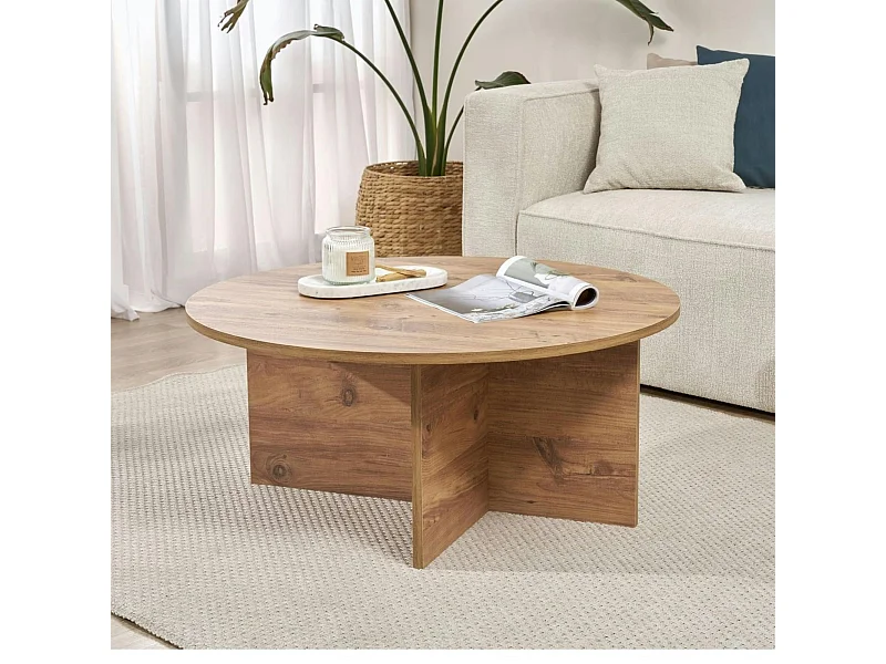 Table basse ronde minimaliste - effet bois de pin MARFA