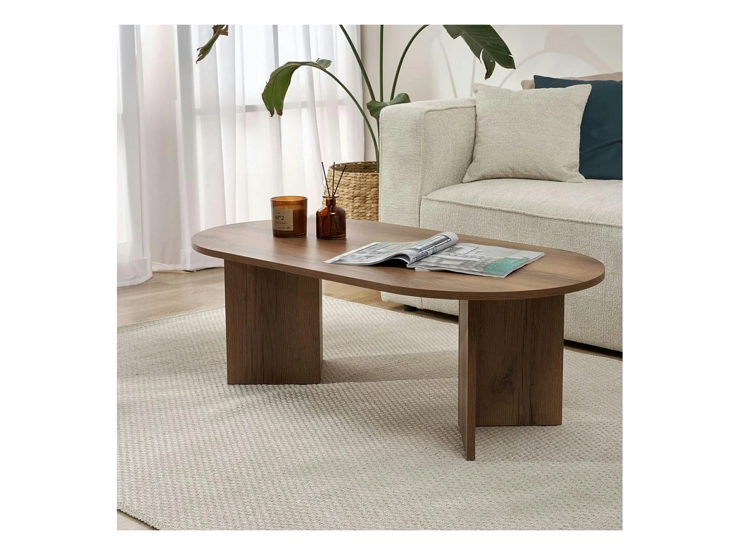 Table basse ovale effet noyer foncé - pieds en V MARFA