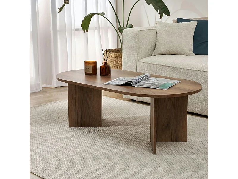 Table basse ovale effet noyer foncé - pieds en V MARFA