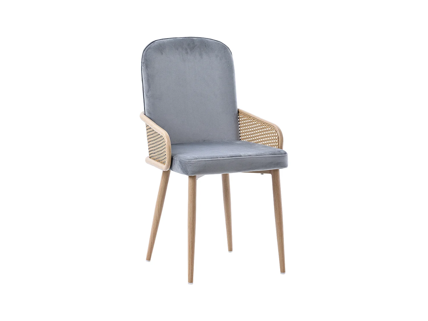Set de 6 chaises de salle à manger en velours, Design Rattan, Métal, Gris, (61x59.5x52 cm)