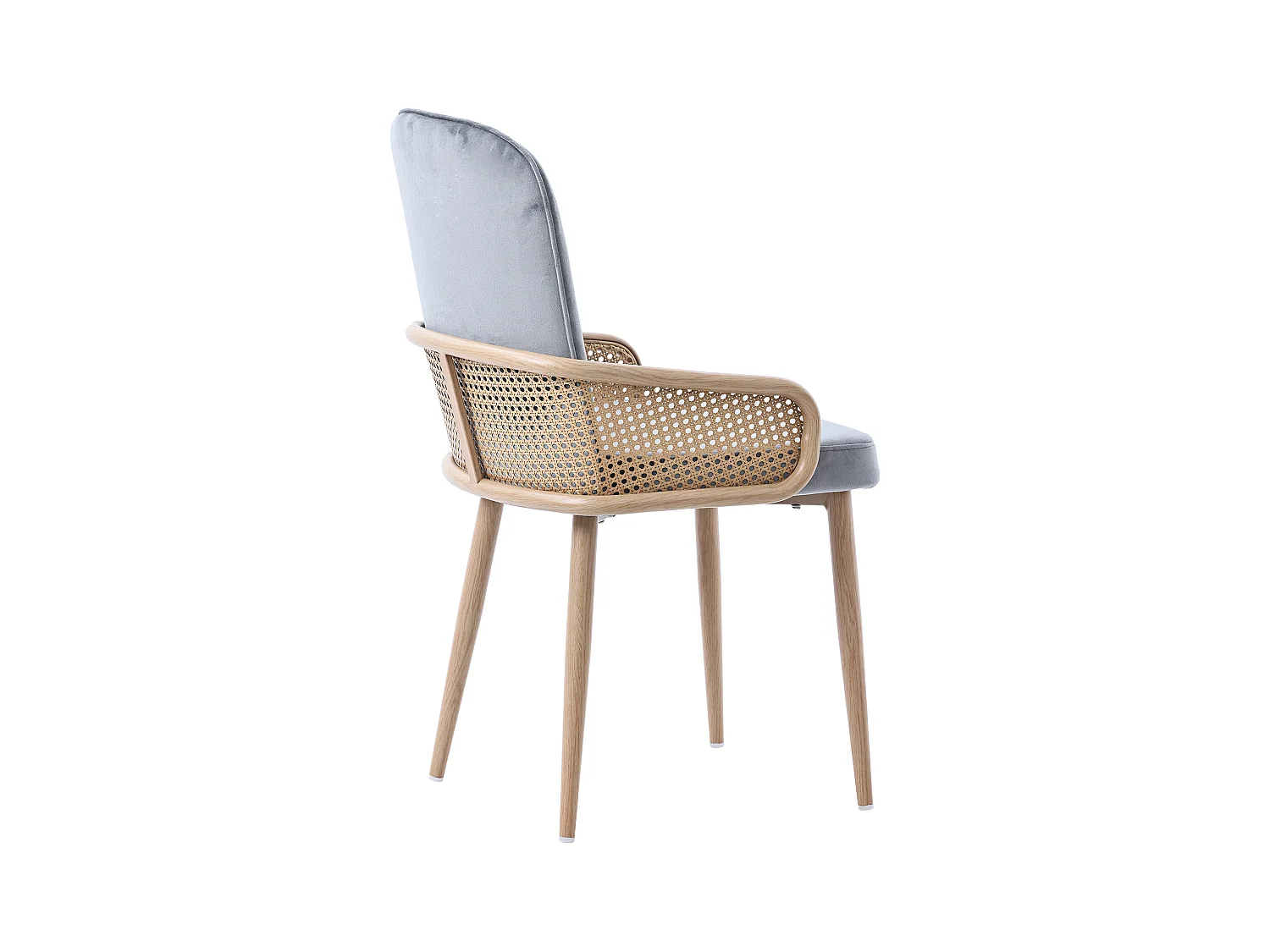 Set de 6 chaises de salle à manger en velours, Design Rattan, Métal, Gris, (61x59.5x52 cm)