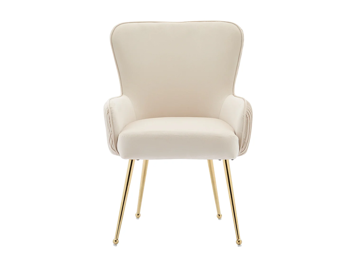 Chaise de salle à manger en velours beige, 2 pièces, avec accoudoirs, pieds métalliques dorés, soutien lombaire, pieds réglables (69x58.5x56 cm)