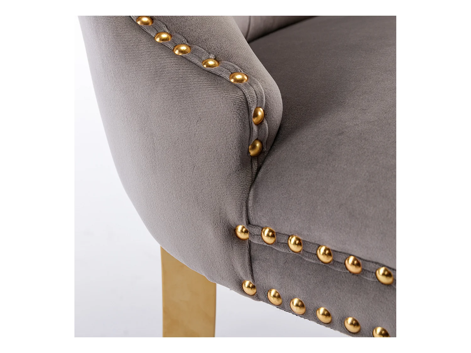 Sedia da pranzo moderna, velluto grigio, gambe in legno, chiodi decorativi, set da 2 (65x50x95 cm)